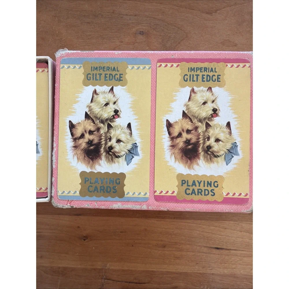 Vintage Imperial Gilt Edge Playing‎ Cards Dog Theme Double Deck Sealed